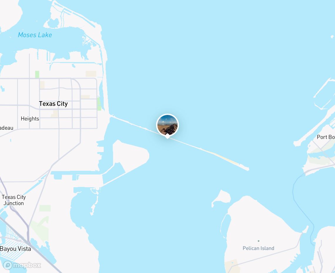 Map showing where Texas City Dike is, in United States