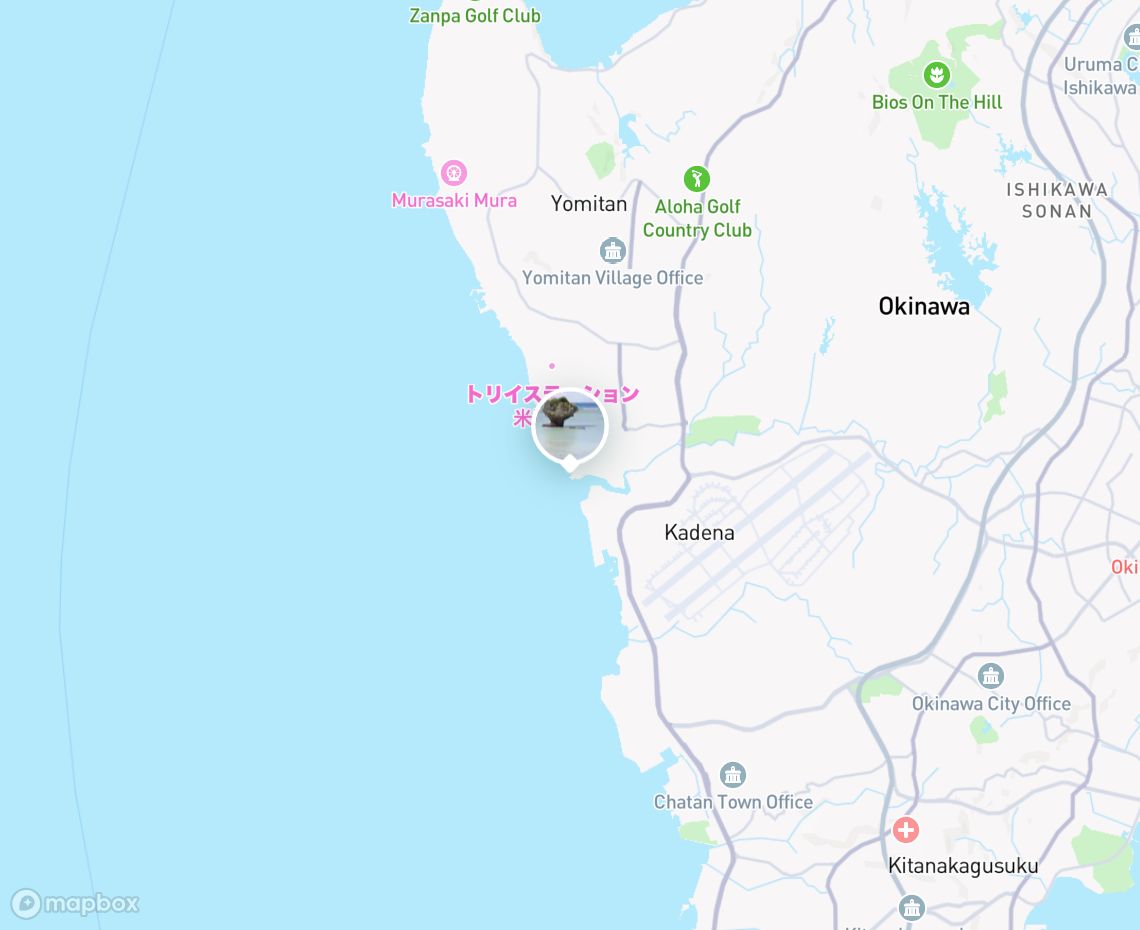 Map showing where Toguchi Beach, Yomitan is, in Japan