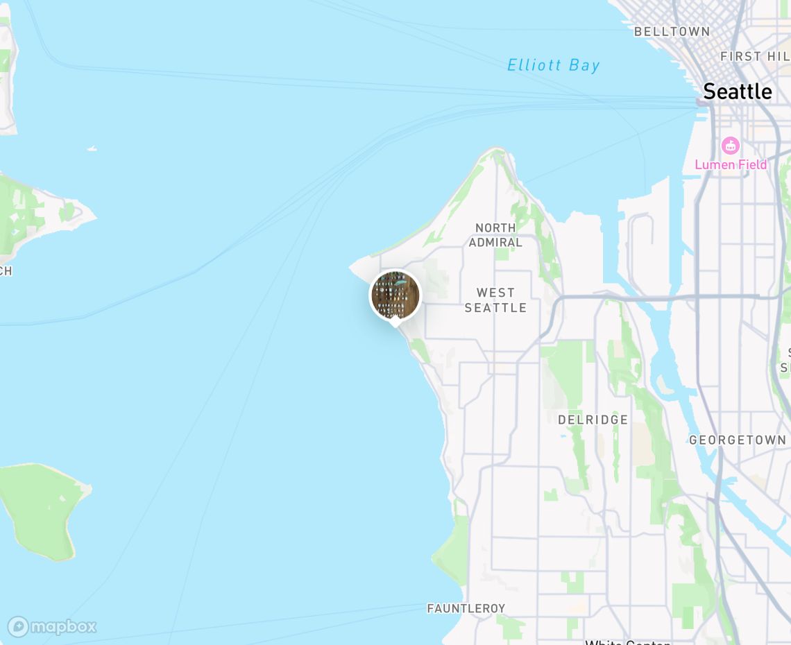 Map showing where Weather Watch Park, West Seattle is, in United States