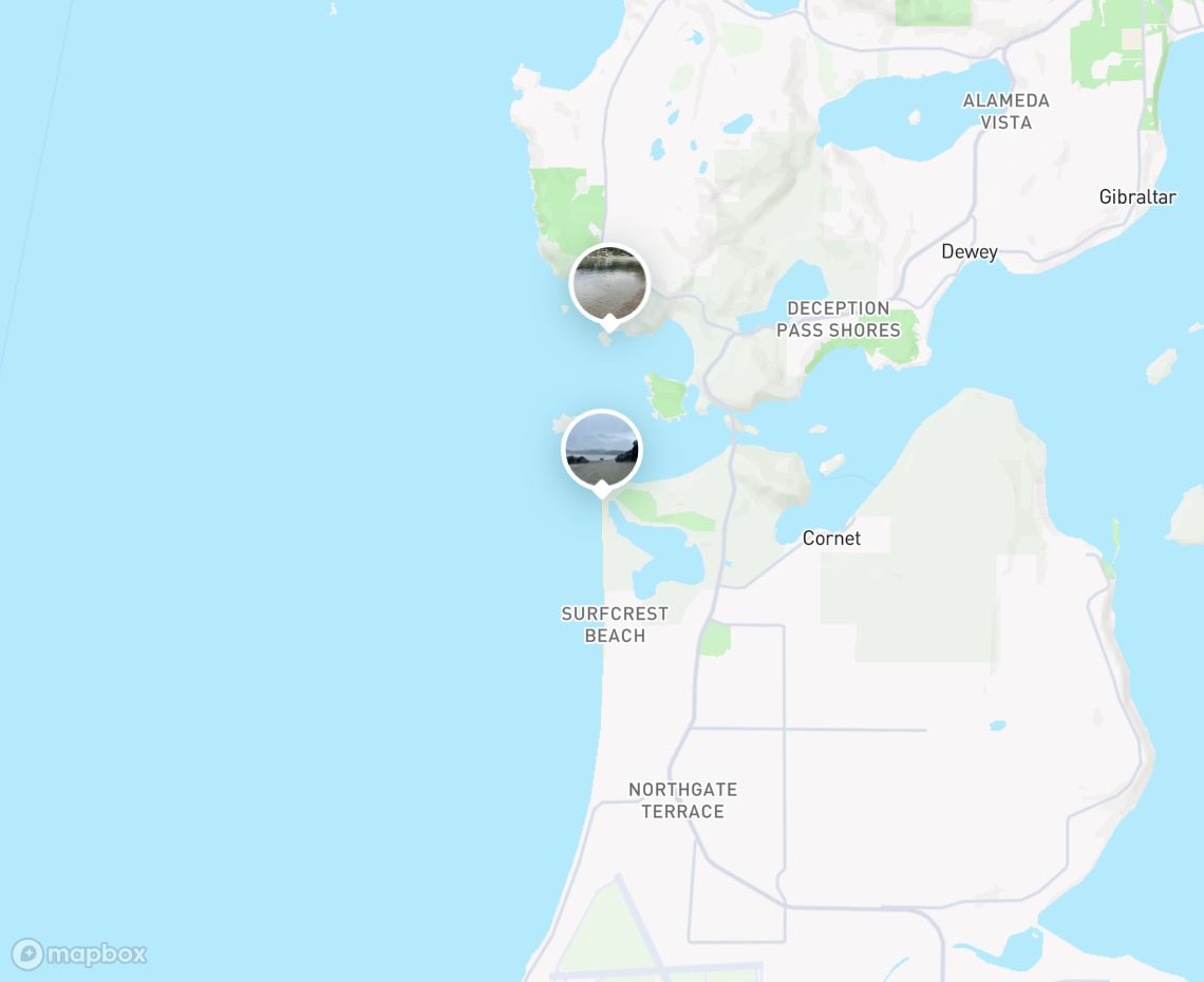 Map showing where West Beach - Deception Pass State Park is, in United States