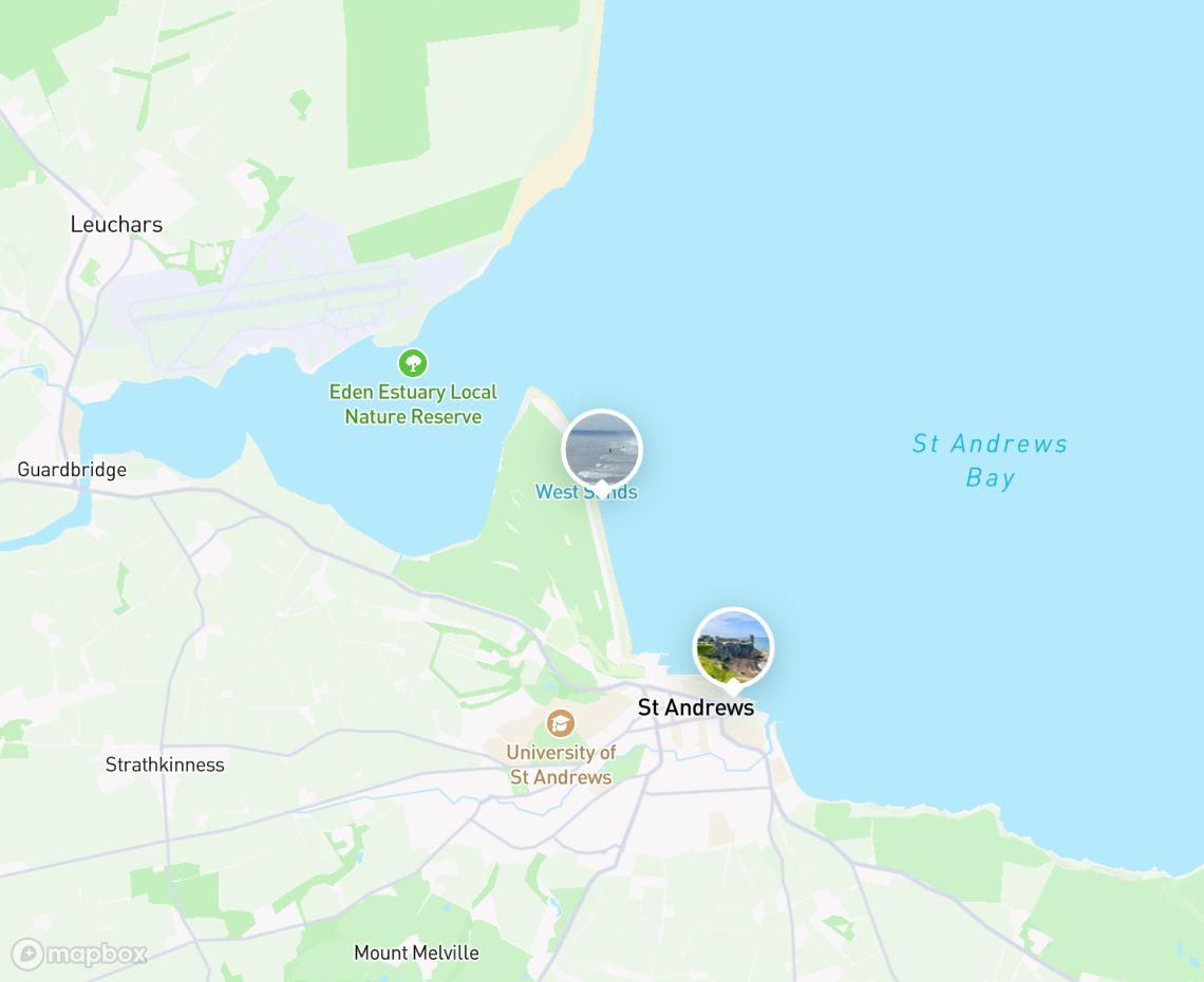 Map showing where West Sands Beach is, in United Kingdom