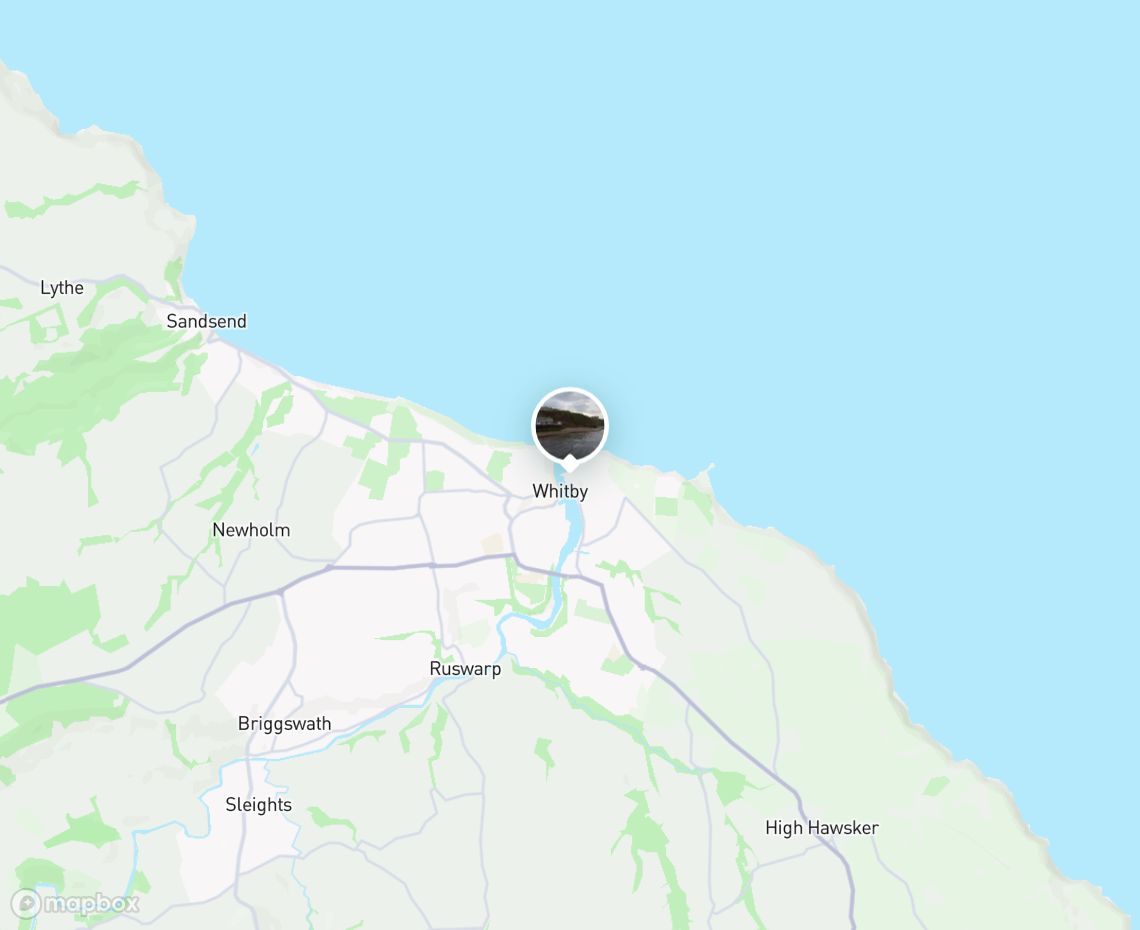 Map showing where Whitby Beach is, in United Kingdom
