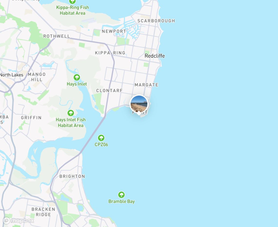 Map showing where Woody Point, Redcliffe is, in Australia
